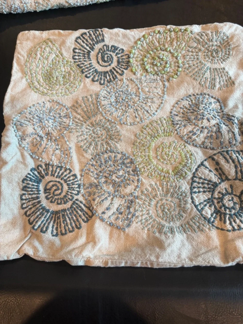 Pottery Barn Embroidered Pillow Cases Beach Theme Shell Set of 4